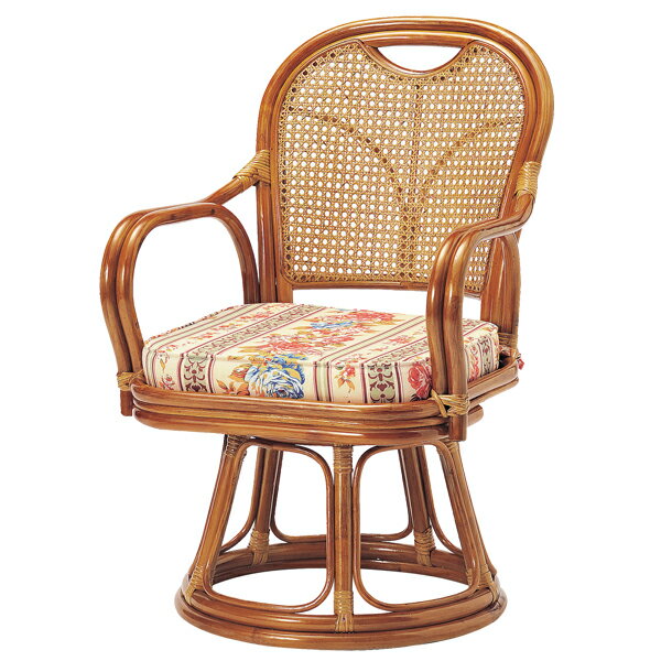 ラタン チェア [R-390S] 籐 回転椅子 イス チェア リビング 肘付 ミドルタイプ(SH390) パーソナルチェア ラウンジチェア 持ち手付 カゴメ編み おしゃれ 完成品