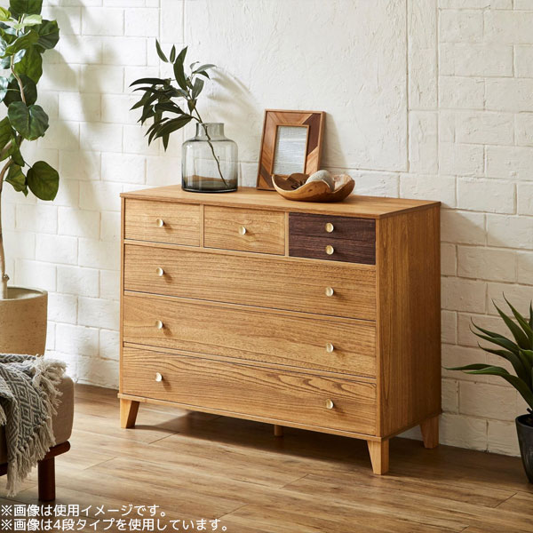 脚付き桐チェスト COPA(コパ) 衣類収納 整理タンス 箪笥 5段 チェスト バイカラー ナチュラル 真鍮 ブラス 【COPA-1005 NA/DB】 [2]