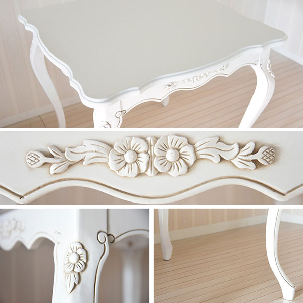 ダイニングテーブル 幅80 正方形 テーブル リビングテーブル 猫脚 白 姫系 フェミニン アンティーク調 クラシック サロン SQ80 K-NM-013WH/K-NM-013BR [2]