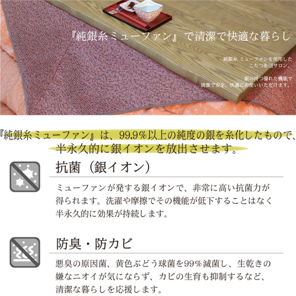 こたつ布団 コタツ ふとん ハイタイプ用 正方形 おしゃれ モダン シンプル シック 抗菌 防臭 ボア 保温性 エコ ポケット付 [KF-510 90×90] [2]