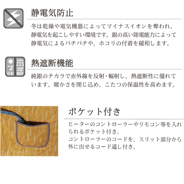こたつ布団 コタツ ふとん ハイタイプ用 正方形 おしゃれ モダン シンプル シック 抗菌 防臭 ボア 保温性 エコ ポケット付 [KF-510 90×90] [3]
