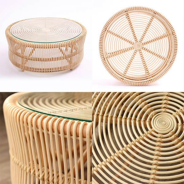 テーブル【Breeze T280ND テーブル】 ラタン 籐 センターテーブル リビングテーブル ローテーブル 円形 自然 天然 ガラス天板 丈夫 手作り 完成品 [3]