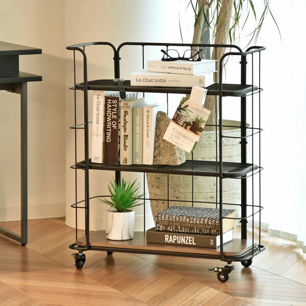 [LD シェルフラック65] 棚 飾り ディスプレイ メッシュ プラント台 植物 おしゃれ シンプル 木目 黒 男..