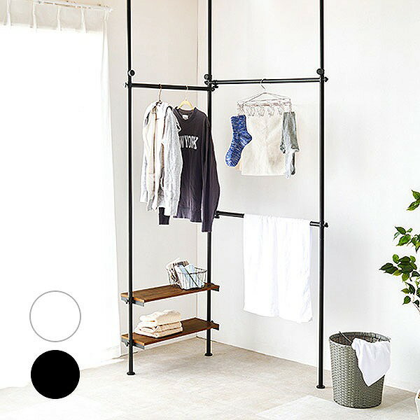 [突っ張り伸縮ハンガーラック KTR-3141] 洋服掛け 衣類掛け 見せる収納 I字 L字 コンパクト 壁面 隙間 おしゃれ シンプル ナチュラル クローゼット