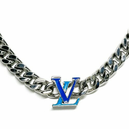 【中古】LouisVuitton　ルイ・ヴィトン　コリエ　LV　チェーン　LV　イニシャル　メタル　エナメル　シルバー　ブルー　M00907　ブランドジュエリー　アクセサリー　ネックレス　チェーン　LVロゴ　メンズ　【Y51405】のサムネイル