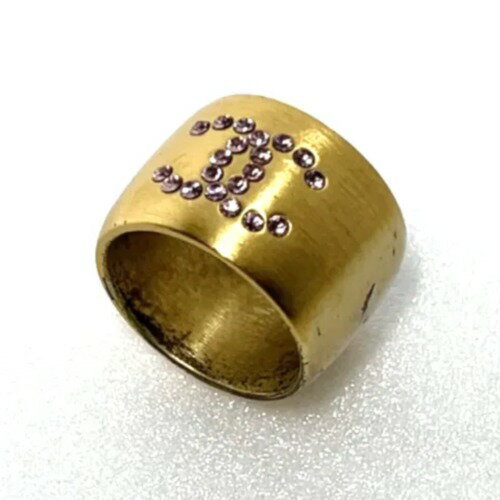 【中古】CHANEL　シャネル　ココマーク　リング　02P　メッキ　ラインストーン　ゴールド　ピンク　13.5号　ブランドジュエリー　アクセサリー　指輪　GP　ハート　CC　ワイド　ヴィンテージ　アンティーク　レディース【中古】【54491】のサムネイル