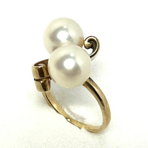 【中古】MIKIMOTO　ミキモト　パール　リング　K14YG　2Pパール約8mm　6.5号　ブランドジュエリー　アクセサリー　指輪　真珠　14金　K14イエローゴールド　レディース　【中古】【49312】