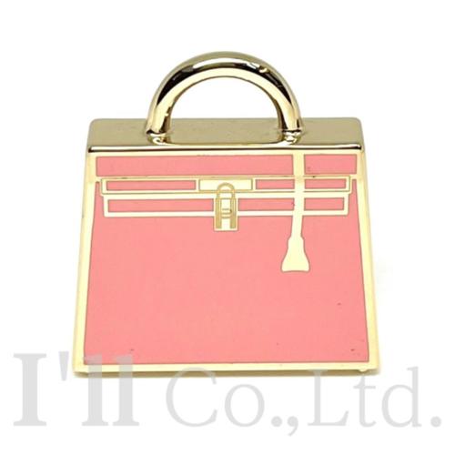 【中古】HERMES　エルメス　キュリオジテ　ケリー　メタル　ラッカー　ゴールド　ピンク　ブランドジュエリー　アクセサリー　チャーム　ペンダントトップ　ネックレストップ　バッグチャーム　ケリーバッグモチーフ【中古】【26194】