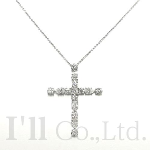 【中古】HARRY　WINSTON　ハリーウィンストン　シンボルズ　マドンナクロス　ネックレス　ラージ　PT950　15Pダイヤモンド　ブランドジュエリー　アクセサリー　ペンダント　プラチナ　Pt　クロスモチーフ　十字架　プリンセスカット　ペアシェイプカット【中古】【57030】