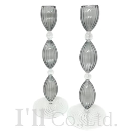 【中古】Christian Dior クリスチャンディオール キャンドルホルダー ガラス グレー クリア インテリア小物 ブランド小物 オブジェ ろうそく立て...