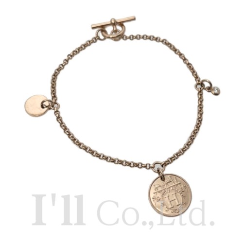 【中古】HERMES　エルメス　エクスリブリス　PM　ブレスレット　H120441B　750PG　1Pダイヤモンド0.04ct　＃SH　ブランドジュエリー　アクセサリー　チェーン　バングル　トグル　ラウンド　サークル　コイン　Hロゴ　Au750　K18PG　750ピンクゴールド　18金【中古】【73474