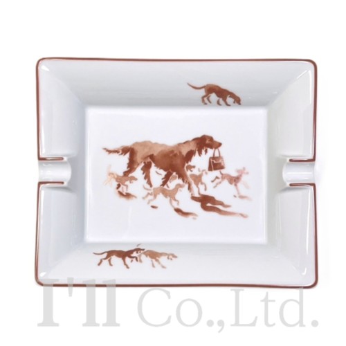 【中古】【未使用品】HERMES エルメス アッシュトレイ 陶器 ホワイト オレンジ ブランド食器 インテリア小物 灰皿 スクエア ジュエリートレイ プレート...