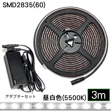 ledテープ 防水 屋外 照明 ルミナスドーム SMD2835(60) 昼白色 (5500K) 3m dcプラグ 付き acアダプター セット 間接照明 壁 カウンター 棚下照明 ショーケース おしゃれ ledテープライト シリコンチューブ カバー ledライト set LED 専門店 イルミカ