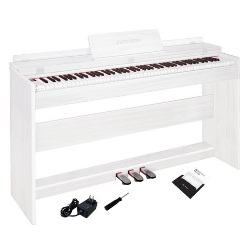 【88鍵ハンマー鍵盤】88鍵ハンマーアクション鍵盤はアコースティックピアノの触感を再現した、指の強弱を正確に捉えることでグランドピアノの感触を表現します、低音域から高音域まで独特のタッチを実現。グランドピアノの代わりとして最適な電子ピアノです。 【強力な音源】フランス製デジタルチップがアコースティックピアノの音を再現し、アコースティック電子ピアノのリアルな響きを奏でることができます、128種類の音色・デュアルステレオスピーカー。ダイナミックステレオテクノロジーで高音質なスピーカーとリアルなピアノ音をサンプリング(外部スピーカーでさらに音質向上)。 【独習/指導に最適】KIMFBAYアップライト電子ピアノは、アコースティックピアノに最も近い鍵盤タッチと音色で、作曲、練習、演奏のための幅広い空間を提供します。MIDI/USBインターフェイスは、このキーボードピアノをスマートデバイスに接続し、独習/指導が可能です。金属製の3ペダルにより、感情を正確にコントロールし、表現することができます。(ペダルソケットはピアノ本体の底面にあります)。