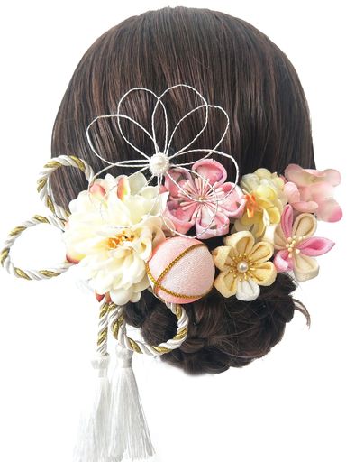 [JZOON]髪飾りつまみ細工七五三成人式浴衣袴着物振袖和装花水引卒業式結婚式鈴付き手作り