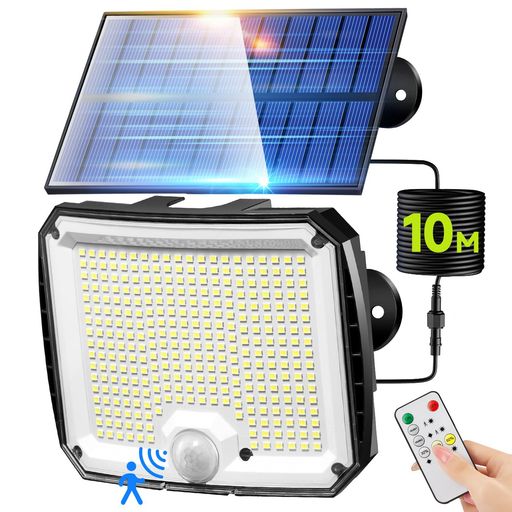 ソーラーライト屋外[318LED/10M/5つモード]センサーライト屋外ソーラー人感リモコン付き防犯ライトIP65..