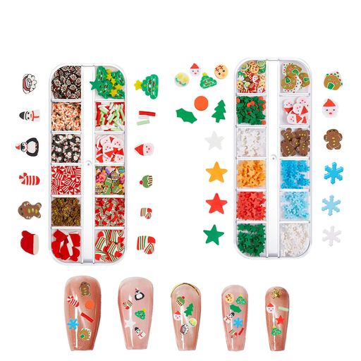 ネイルパーツクリスマス2ケース入り3D可愛いクリスマススライスパーツサンタ雪だるまクリスマスツリー..
