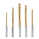 KIMLONTON 5本入りセット鋸歯状ツイストドリルビット チタンコーティング麻花ドリルビット 3MM 4MM 5MM 6MM 8MM HSSドリルビット 特殊形状 六角シャンク のこぎりドリル 木工用ドリルビット