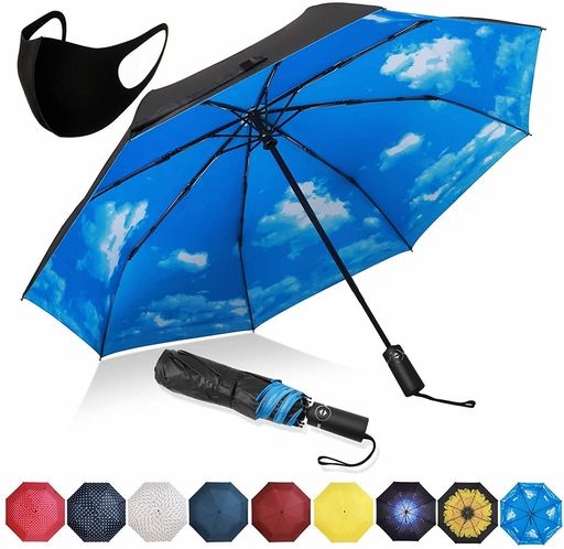 折りたたみ傘ワンタッチ自動開閉メンズ折り畳み傘大きい超撥水耐強風日傘晴雨兼用台風対応梅雨対策紫外線遮蔽メンズレディースおりたたみ傘メンズレディース収納ポーチ付き(青空)