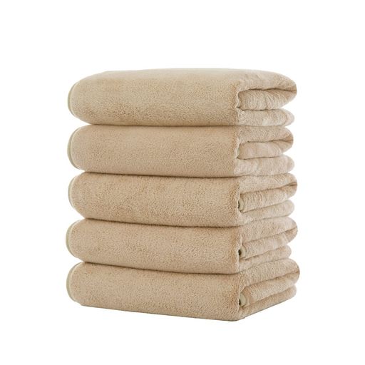 バスタオルマイクロファイバー大判約60X120cm5枚セットふわふわ瞬間吸水速乾抗菌防臭耐久性ホテル仕様タオル(60X120cmベージュ)