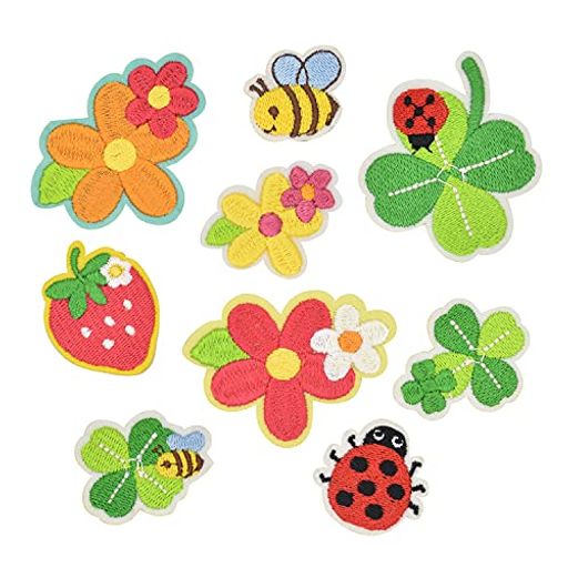 ワッペンノンアイロン貼るだけ刺繍シールMUNCVYアップリケDIY服はなクローバーいちごモチーフカワイイ装飾男の子女の子保育園幼稚園パッチ補修9枚セット衣類浴衣手袋手帳飾り