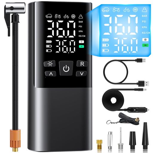 自転車空気入れ電動空気入れバイク車仏/英/米式バルブ対応最大圧力150PSI高速充填自動停止6000mAh大容..