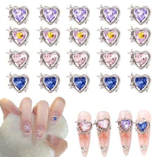ネイルハートパーツ20個セット立体3dハート型大きいラインストーン宝石ネイルアートデコパーツジュエリ..