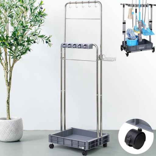 Bonarcaモップホルダーキャスター屋外掃除用具収納【最大16本】モップ立て清掃用品清掃用具モップ掛け..