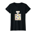 レディースデザイナー香水瓶イラスト花Tシャツ