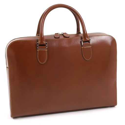 [キタムラ]ヌメ革薄マチブリーフケースZ-0640メンズブラウン/イエローステッチ[茶色]60401