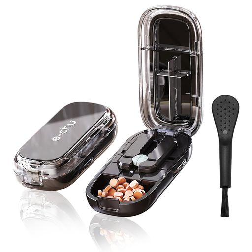 YOKELLMUXピルカッター4分割2分割薬錠剤カッター-複数錠剤用小分け割るおしゃれ薄型楕円持ち運びタブレ..