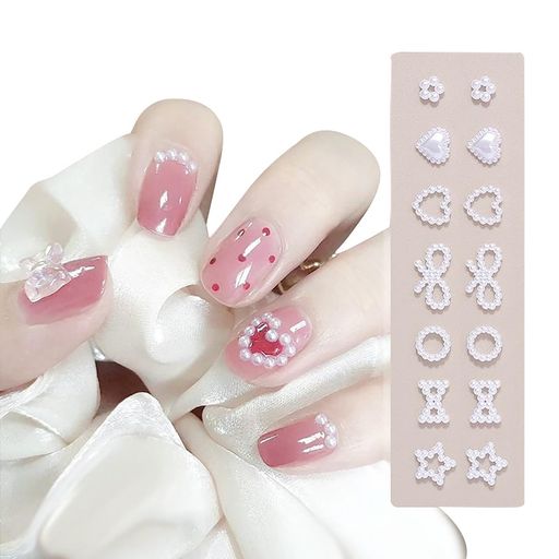 リボンネイルパーツ約50個セット可愛いスター蝶結びネイルパーツストーン3d立体パールハートリボンパー..