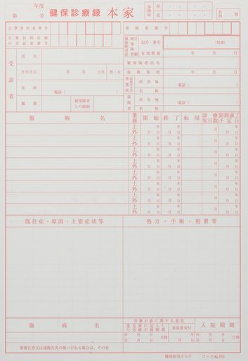 中島紙工 健保カルテ 301 赤刷 B5 1号紙 1箱 100枚/冊×5冊入
