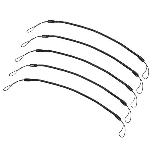 [PATIKIL]15cmキーホルダーばねバネストラップコイルワイヤーダブルループ付キーホルダー携帯スマホIDカード鍵ハンドストラップ黒5本(2)
