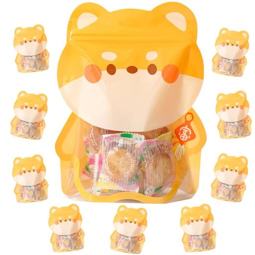 moinmoinラッピングアニマルかわいいラッピングパウチいぬ10枚セット自立チャックジッパー小分け袋犬ドッグ柴犬繰り返し使える18x22x7cm/おしゃれエコ...