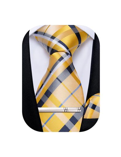 [DiBanGu]ネクタイ格子縞ネイビー&ピンクチェック柄ポケットチーフタイピンビジネス入学式就活