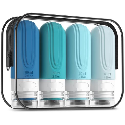 【客室乗務員推薦】トラベルボトル2024年新型トラベルセット一目でわかる特殊な三重フタ構造詰め替えボトル携帯便利旅行用出張用シャンプーボトル収納ポーチ付ブラシ4本セット[Mrsdry]