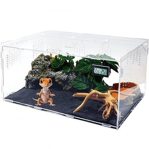 IlmondomallのNiesporek爬虫類ケージトカゲケージカナヘビ飼育ケースレプタイルボックス温度湿度計付き飼育容器アクリル給餌箱透明通気ケージ昆虫飼育ケース給餌ケージボックス換気が良い爬虫類テラ…|詳細画像