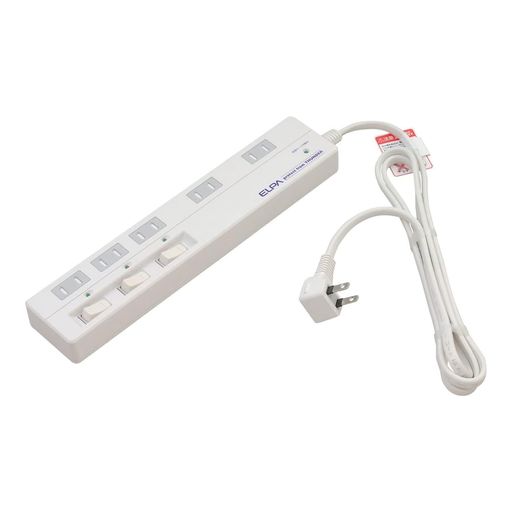 エルパ(ELPA)サージ付タップコンセント延長コード安全耐雷5個口1.5m扉付独立スイッチWLS-5015B(W)