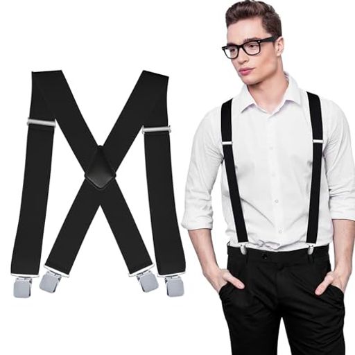 [KEKVE]サスペンダーX型50mm幅メンズ黒レザー作業用調節可能吊りバンドビジネスカジュアル男女兼用シン..