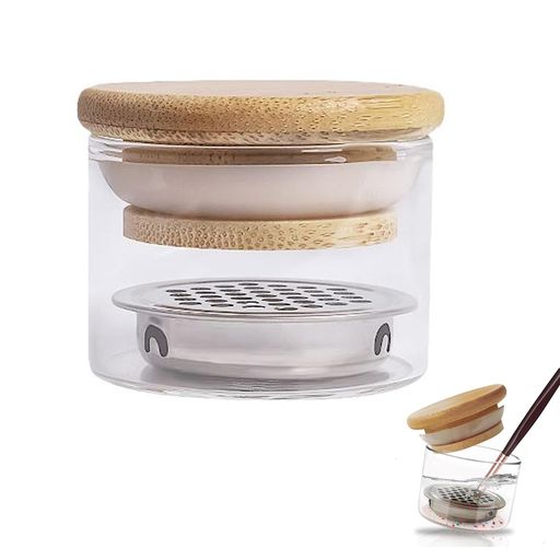 ネイルアートブラシクリーナーカップネイル洗浄カップホルダーネイルブラシクリーニングツールガラス洗浄用カップ透明なデザイン蓋付きネイルガラスカップステンレスパーテ...