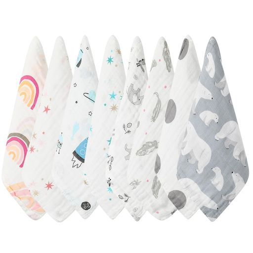 ガーゼハンカチ 赤ちゃん ガーゼタオル ガーゼ ハンカチ - 4層ガーゼ 8枚セット 25*25CM ベビー 新生児 女の子 男の子 保育園 出産祝い