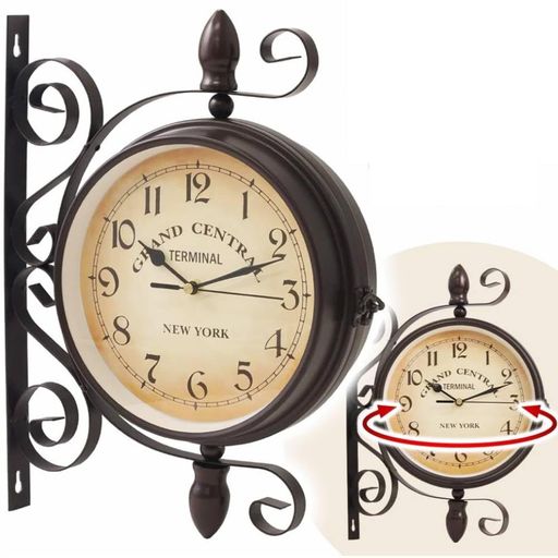 UPstoreレトロ調両面壁掛け時計おしゃれ人気モダンインテリアアンティーク調ウォールクロックダブルフェイスクロック(Bタイプ360°回転/brown)