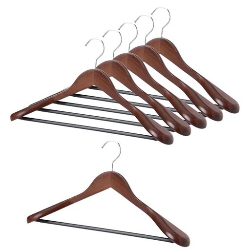 タマトシ木製ハンガーフック360度回転ジャケットコート着物天然高級木おしゃれ店舗収納シャツジャケット用バー付き45cm幅6本組アンティークブラウン
