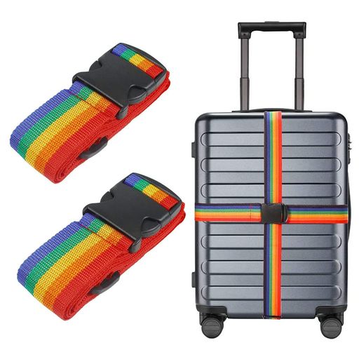DFsuccesスーツケースベルトワンタッチ式荷物固定調節可能荷崩れ防止紛失防止高弾性スーツケース留めベルト旅行便利グッズ(虹色)