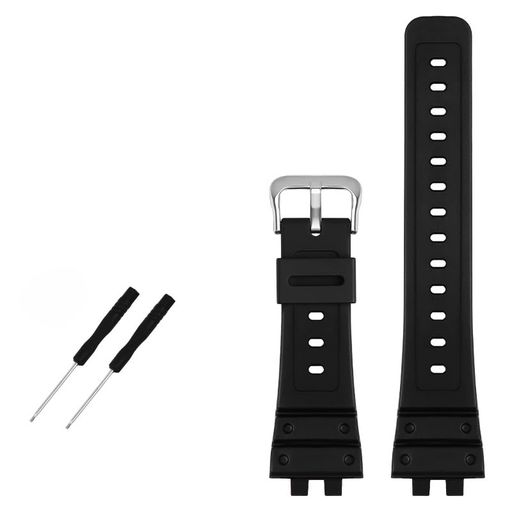 [Zealbeaty]GMW-B5000用樹脂製腕時計バンドブラック防水ラバーストラップ交換用ブレスレットバンド腕時計アクセサリー(黒銀色クラスプ)