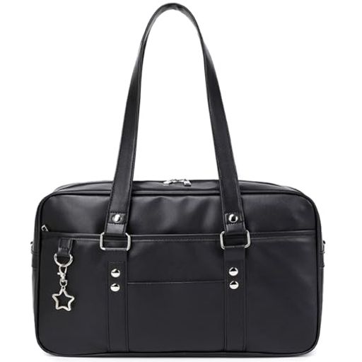 [ARIALK]スクールバッグ合皮高校生女子通学ボスドンバッグスクバ学生JK制服スクールバックカバン鞄PU大容量男女兼用学生鞄大容量修学旅行内側キーリング付き(ブラック)