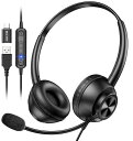 NewBeeヘッドセット有線マイク付きヘッドフォンUSB-A/USB-C対応270度回転両耳ノイズキャンセリングマイク付きとオンライン制御ヘッドホンZoomSk...