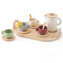 WOODEN TEETHER アフタヌーンティーセット おもちゃ おままごと 木のおもちゃ シリコン製 お茶会 ティーセット ティートレイセット ごっこ遊び コ...