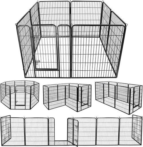 DUDULIFEペットサークル折りたたみ式ペットフェンス扉付き形組み換え可能室内外兼用高さ100cmパネル8枚..